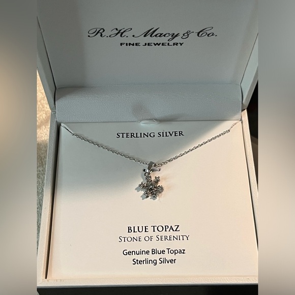 MACY'S Blue Topaz Snowflake 18" Pendant Necklace (1/6 ct. t.w.) in  Silver - Picture 1 of 3